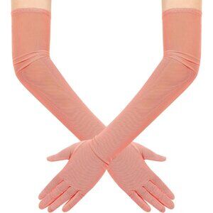 Women's Tulle Mesh Coral Long Stretchy Gloves Halloween Party Wedding Costume